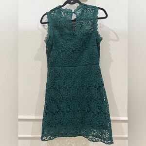 Forever 21 M Green Floral Sleeveless High Neck Mini Dress